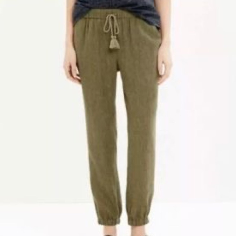 Madewell Beach Olive Linen Blend Shore Walk Cover Up Joggers With Tassels - M